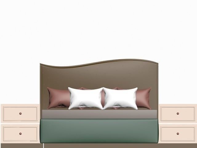 Bed Modal with pillows and side tables or back panel for room 3D model