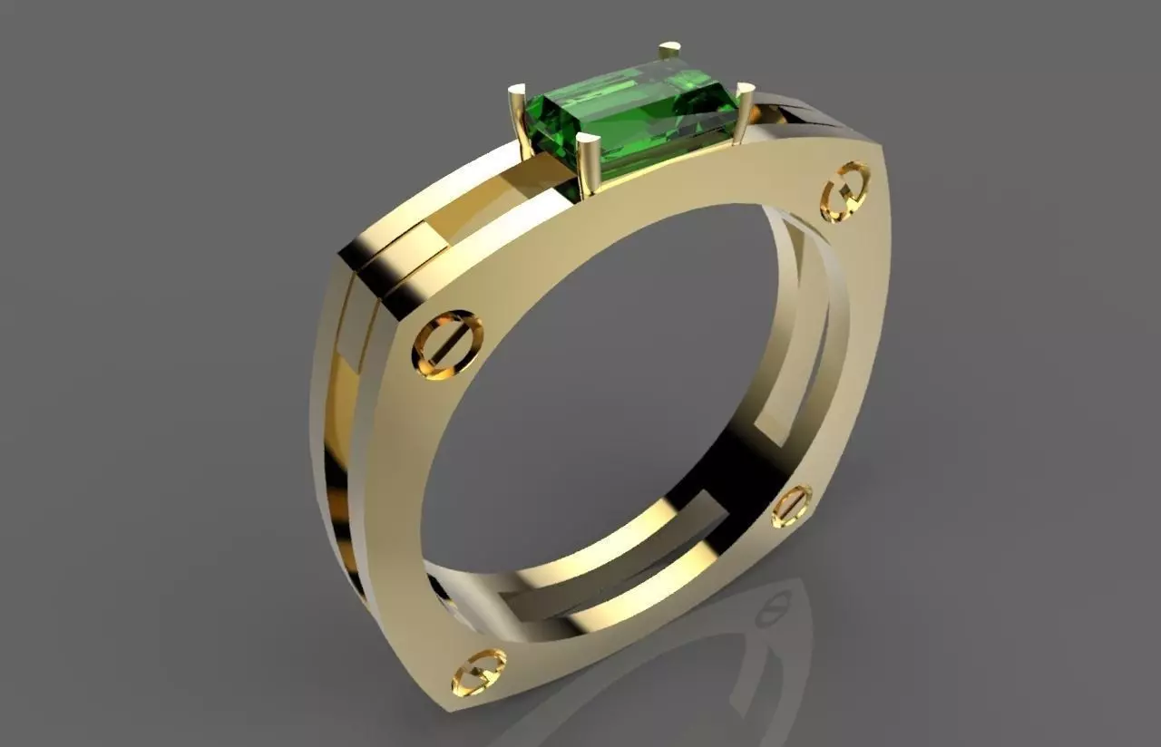 Ring gold with emerald stone 3D print model_0