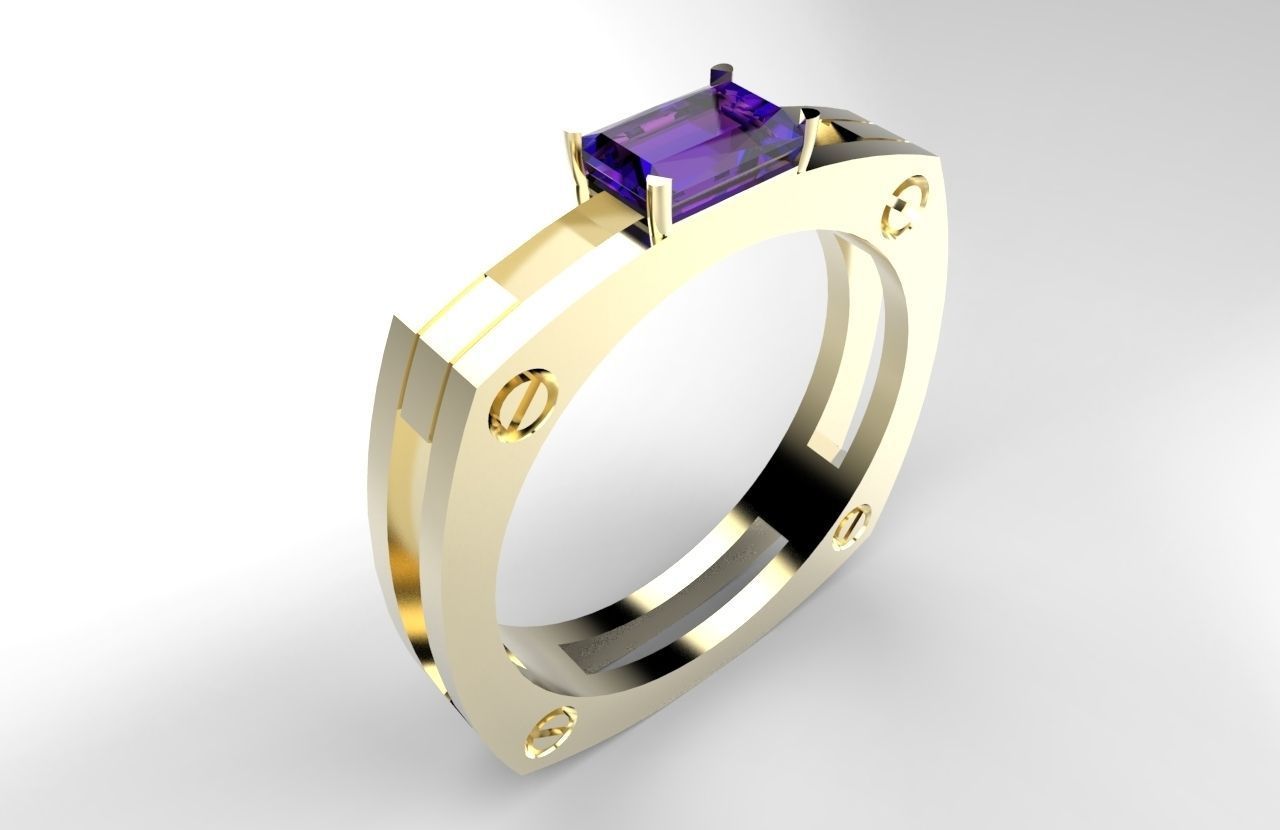 Ring gold with emerald stone 3D print model_1