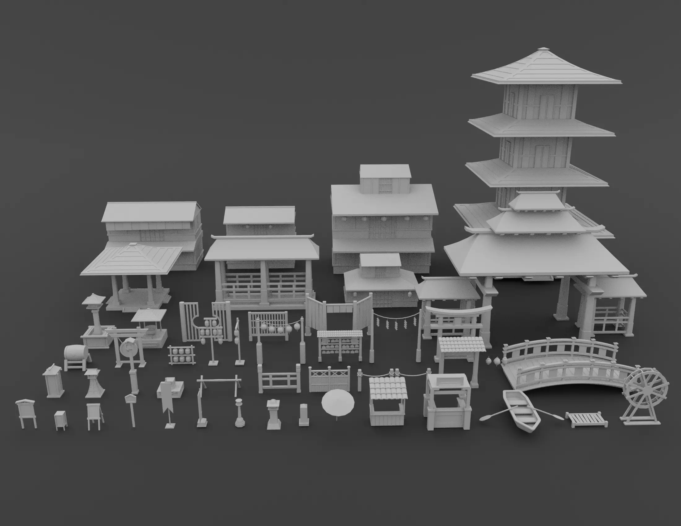 Japanese Village Advanced Pack Low-poly 3D model