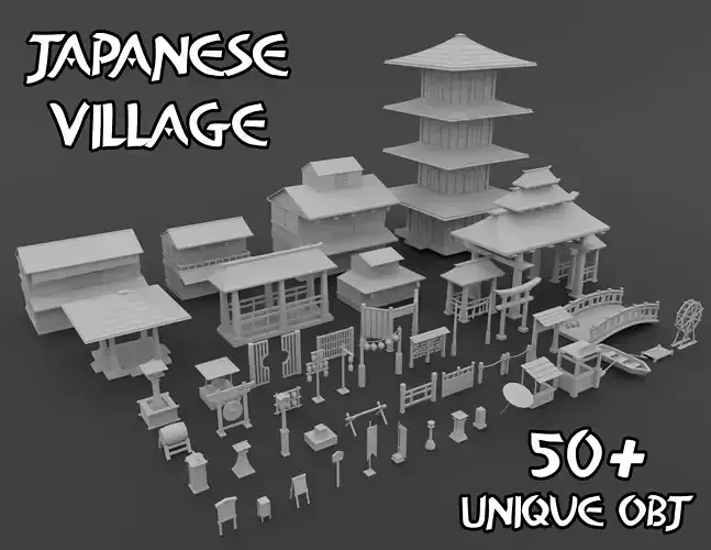 Japanese Village Advanced Pack Low-poly 3D model