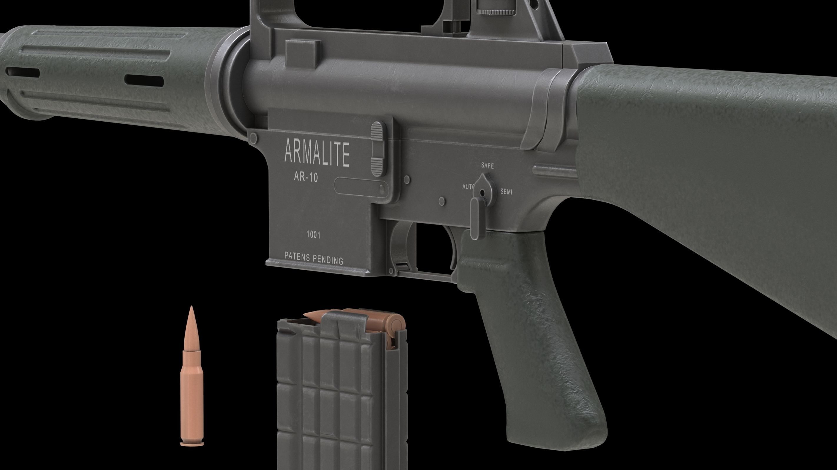 Armalite AR-10 Low Poly Low-poly 3D model_14