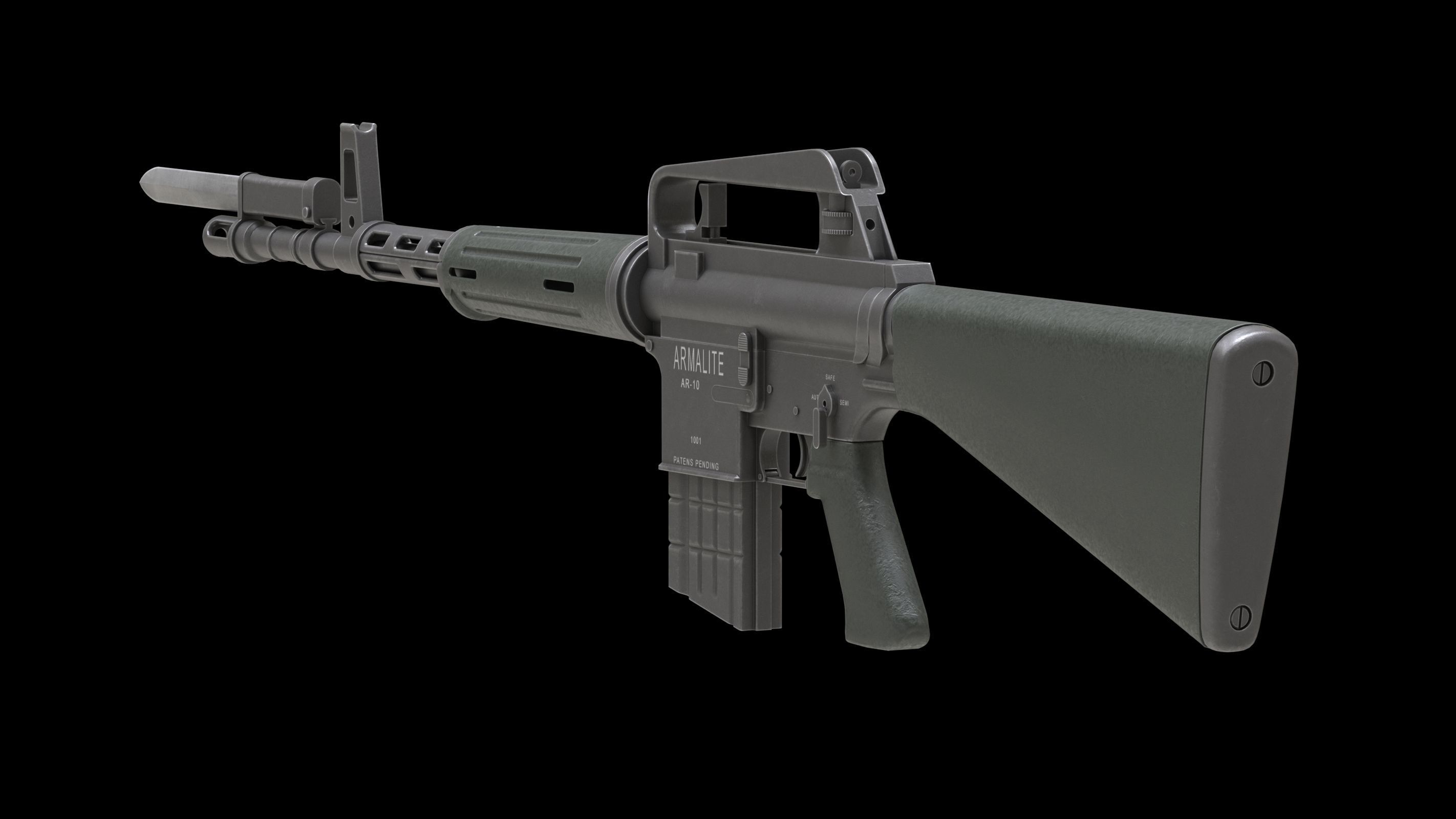 Armalite AR-10 Low Poly Low-poly 3D model_1