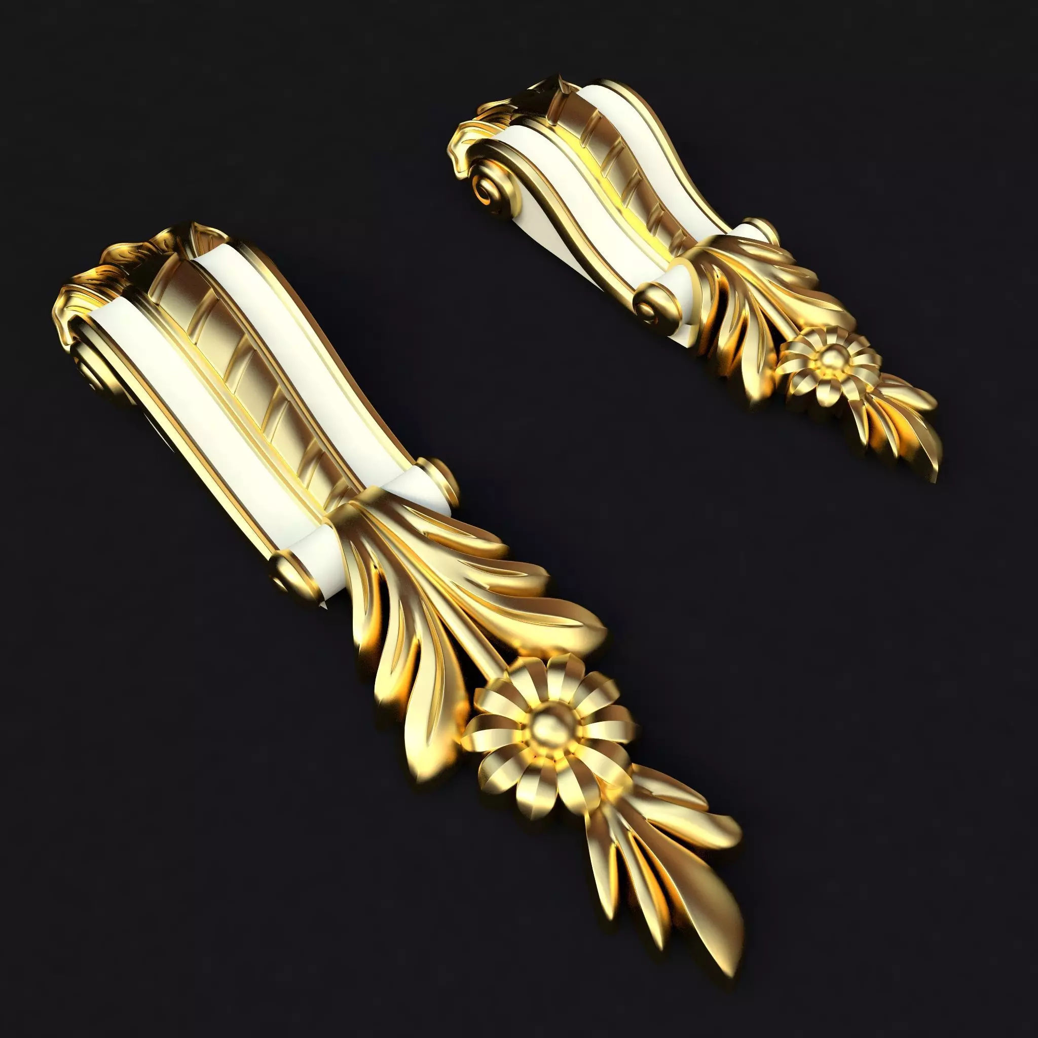 pilaster pair of gold earrings 3D model_0