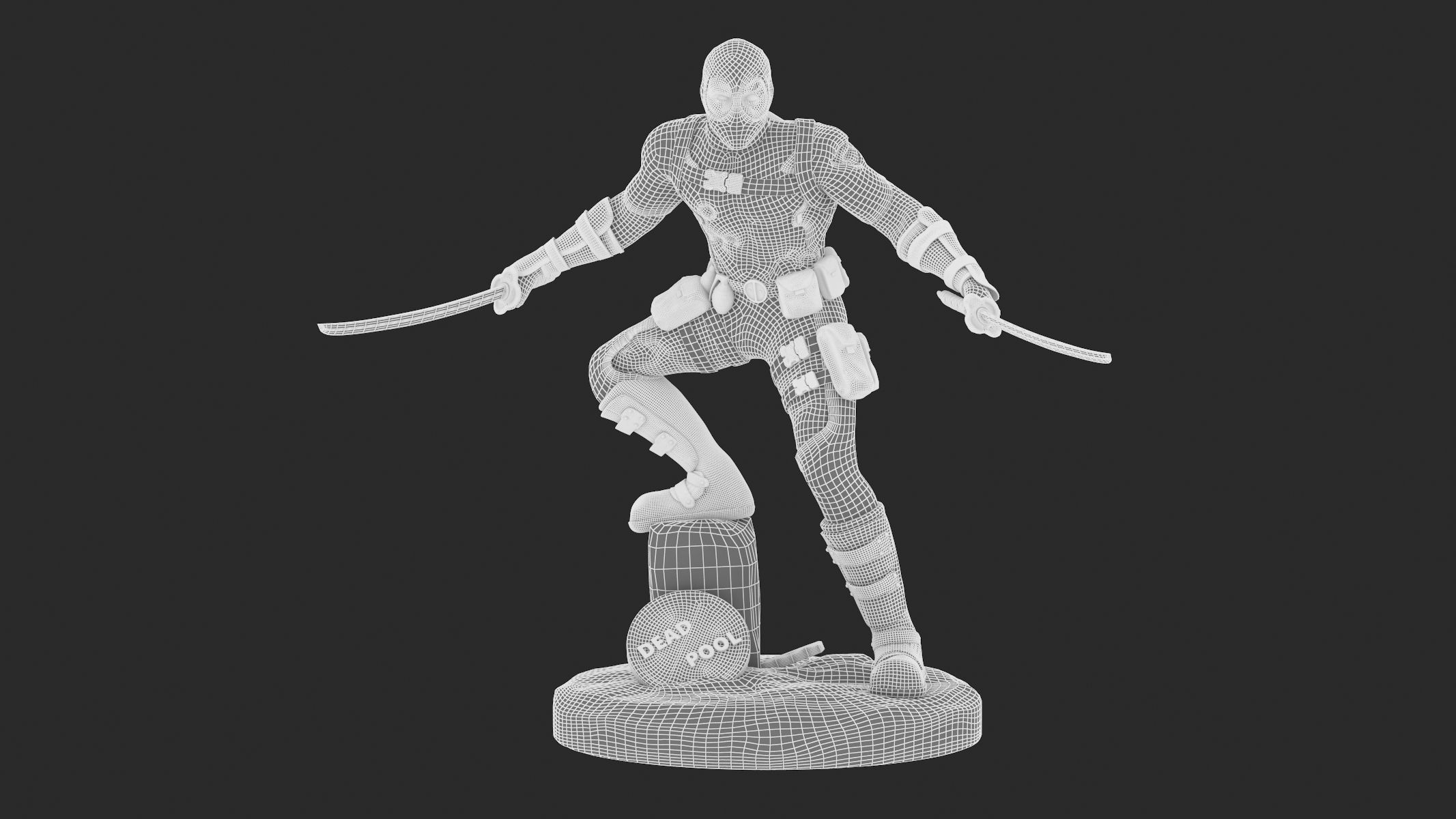 DeadPool 3D Printable Low-poly 3D model_11