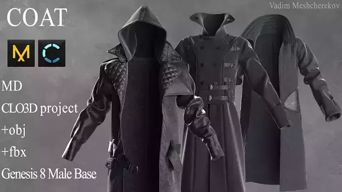 Coat Marvelous Designer project 3D model