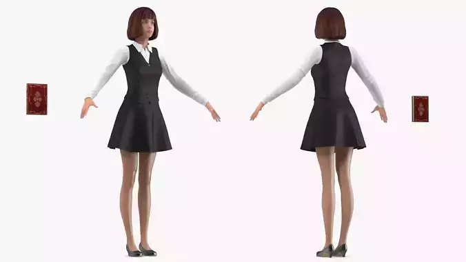 Teenage Girl School Uniform Neutral Pose