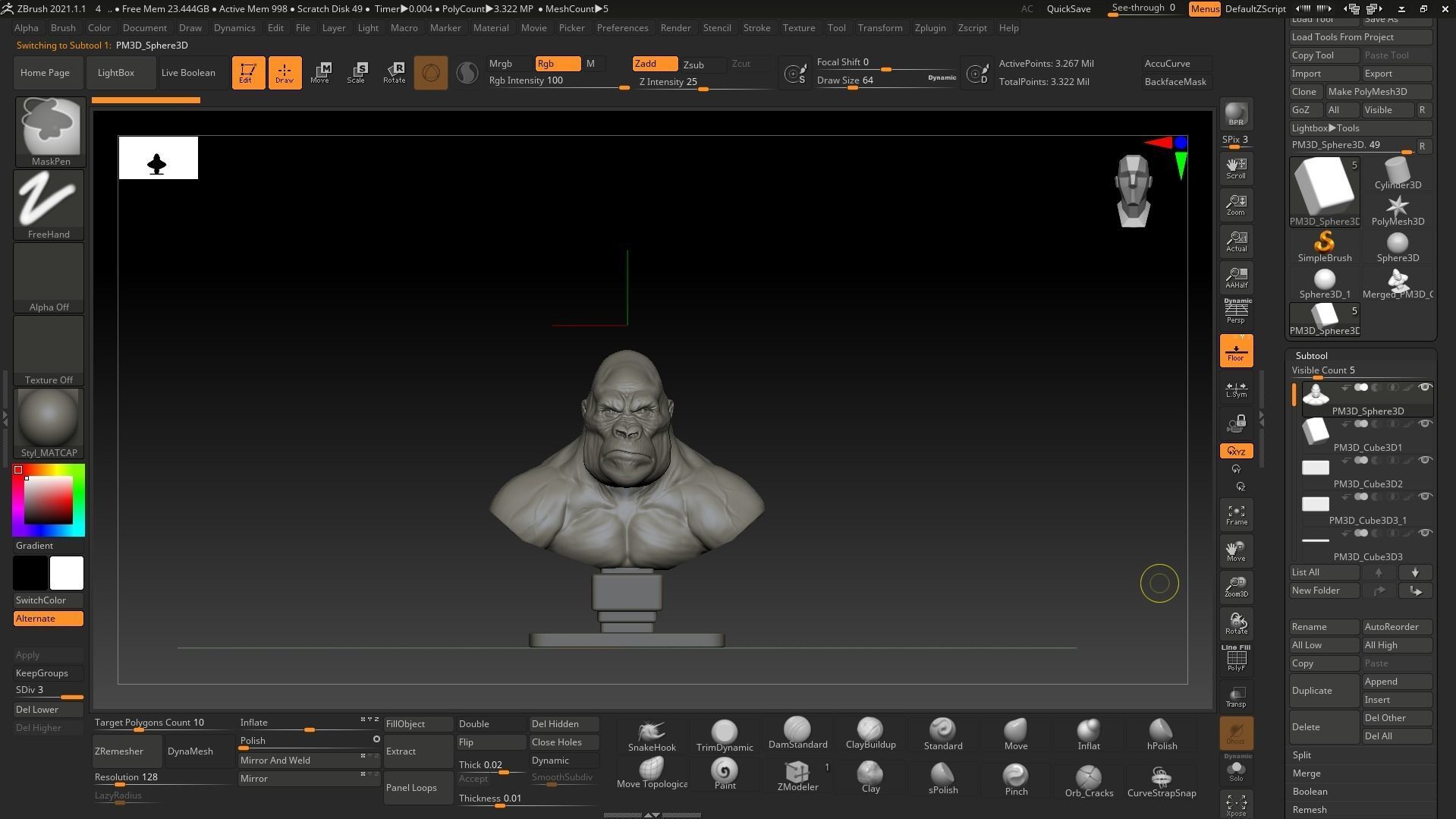 Gorilla bust 3D print model_1