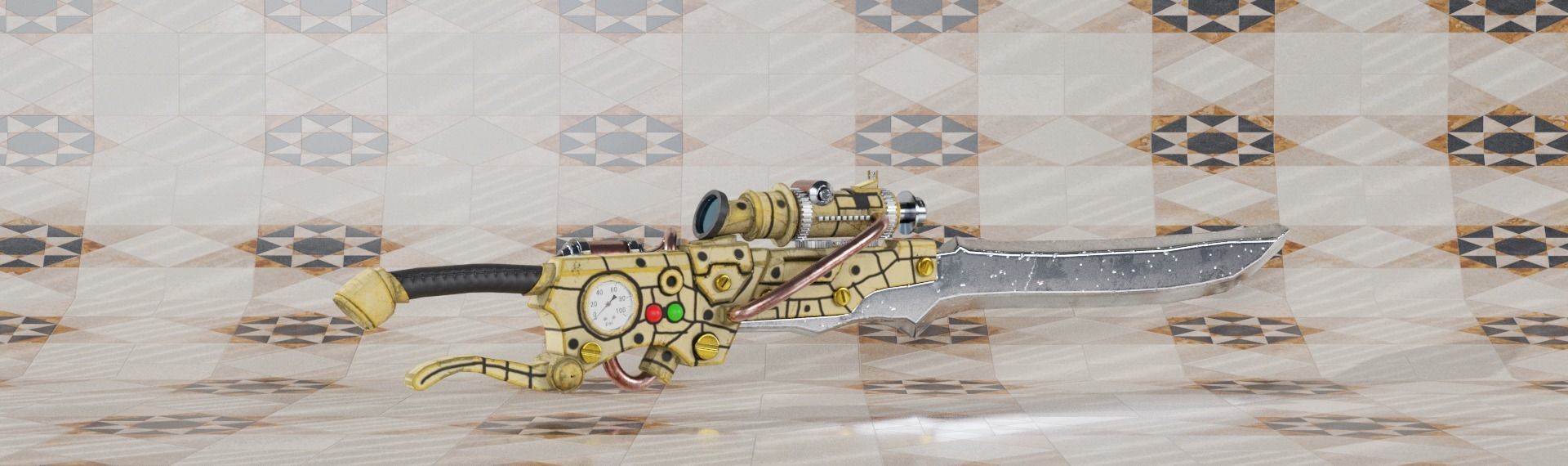 Steampunk pistol Free low-poly 3D model_11