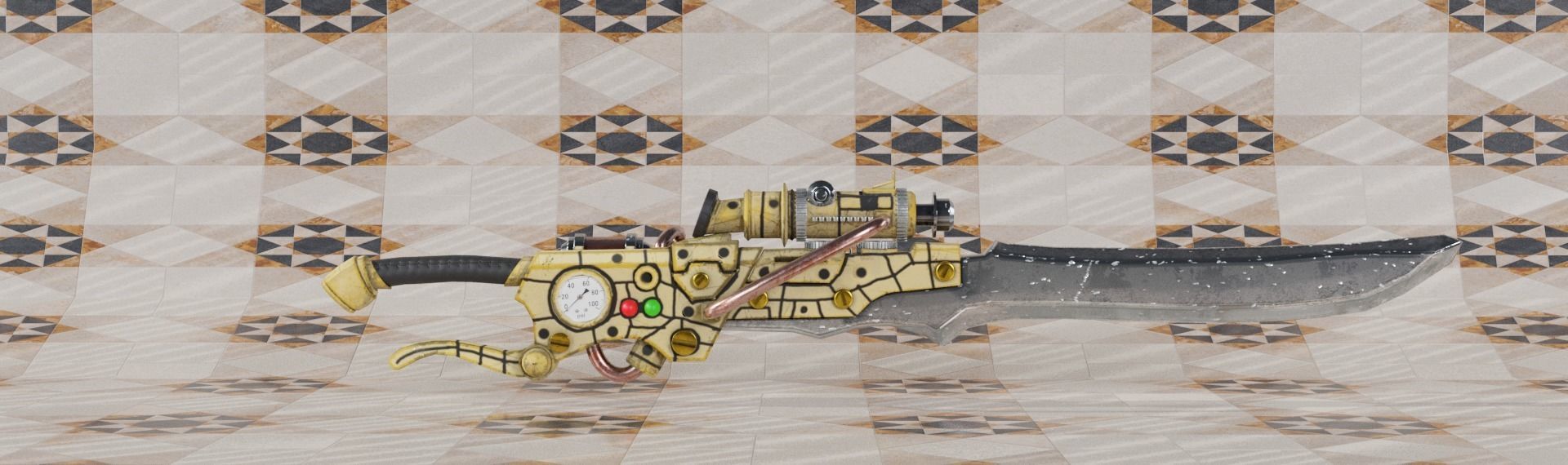 Steampunk pistol Free low-poly 3D model_15