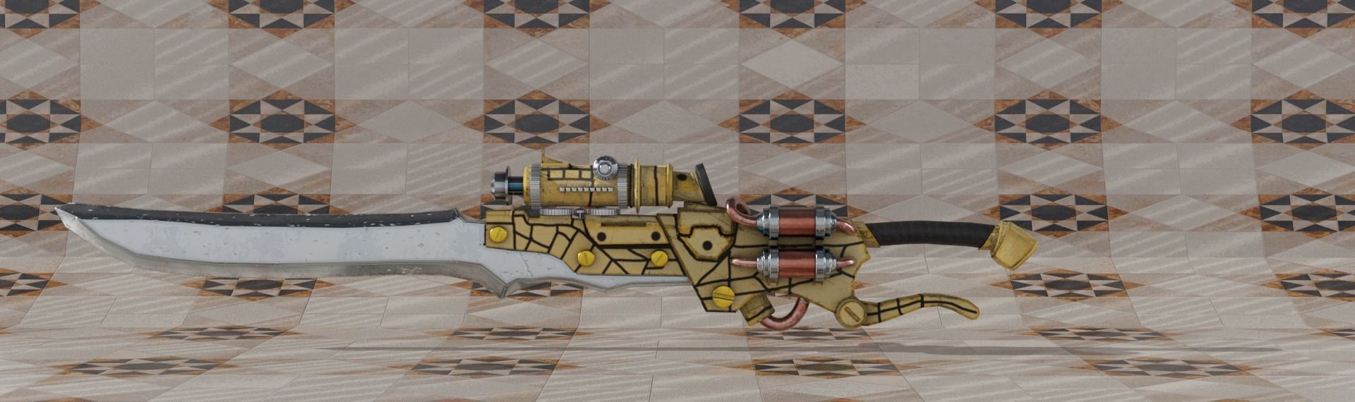 Steampunk pistol Free low-poly 3D model_6