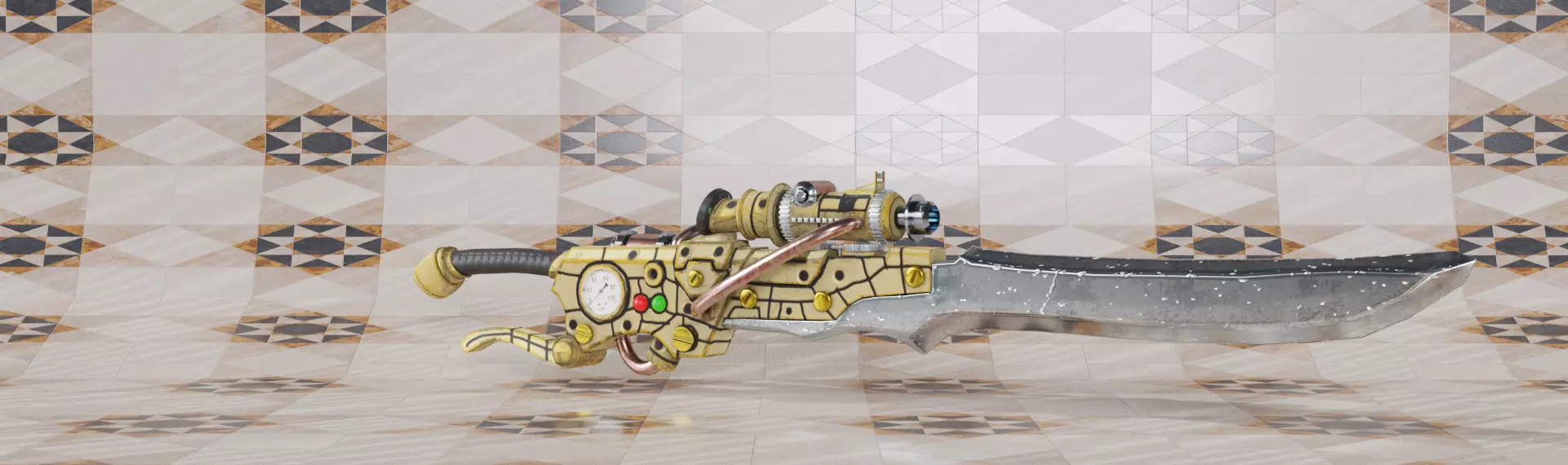 Steampunk pistol Free low-poly 3D model_0