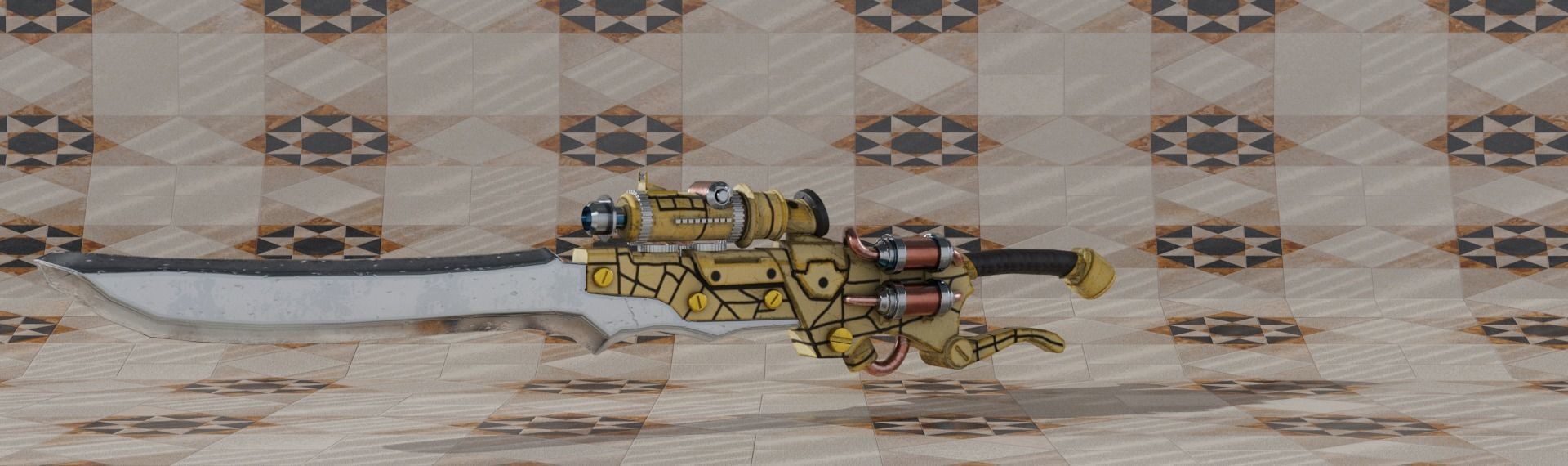 Steampunk pistol Free low-poly 3D model_5