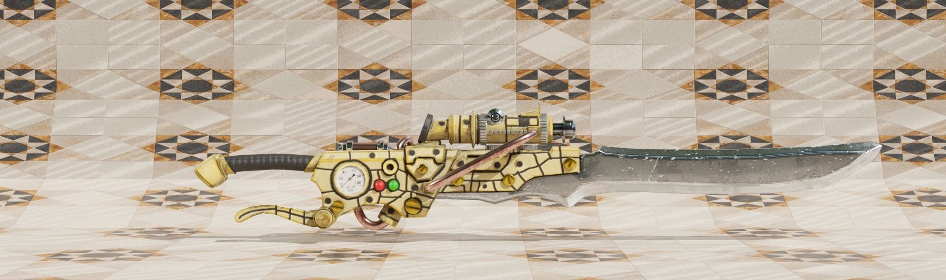 Steampunk pistol Free low-poly 3D model_14