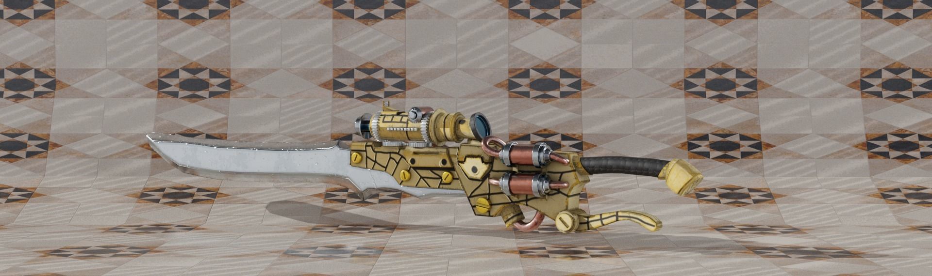 Steampunk pistol Free low-poly 3D model_7