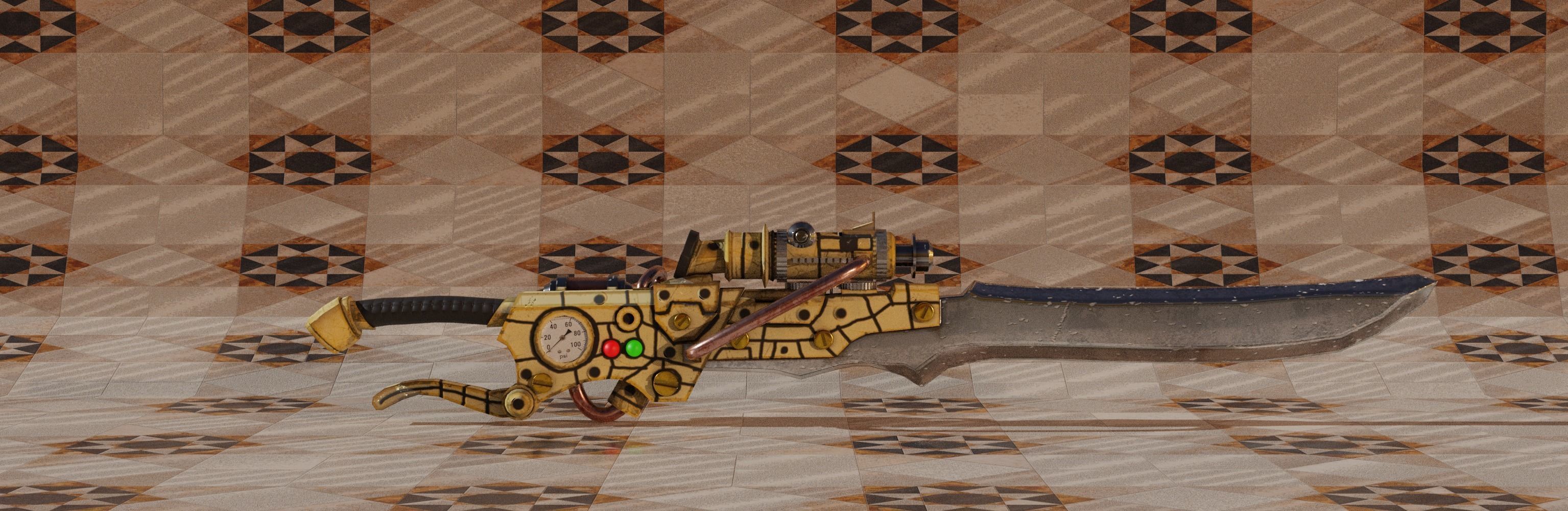 Steampunk pistol Free low-poly 3D model_13