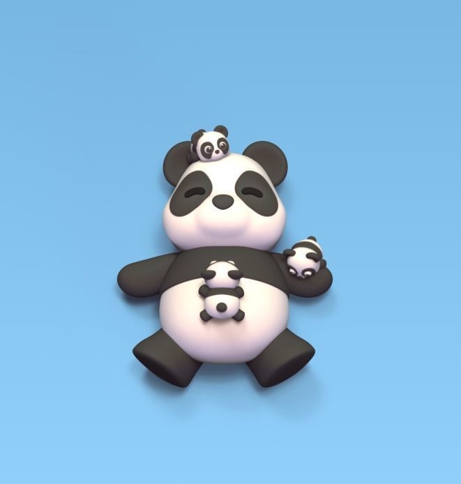 Panda and Babies 3D print model_1