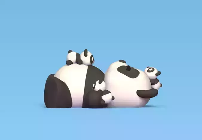 Panda and Babies 3D print model