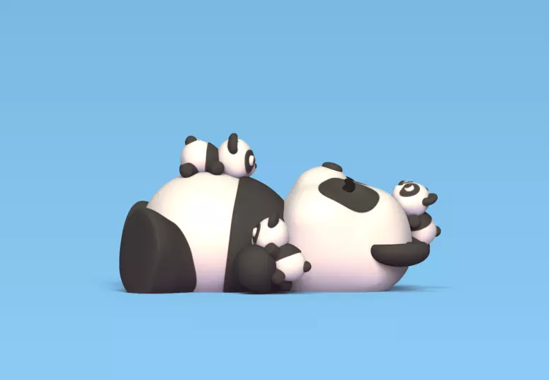 Panda and Babies 3D print model_0