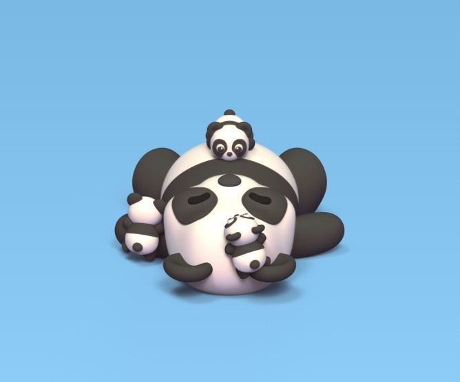 Panda and Babies 3D print model_3