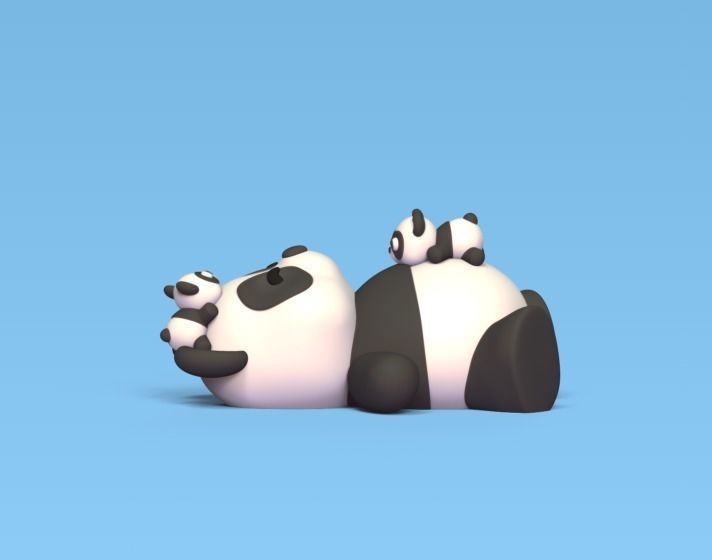 Panda and Babies 3D print model_2
