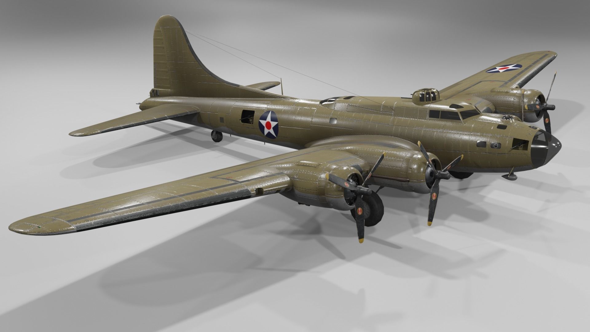 Boeing B-17f Flying Fortress Heavy bomber Low-poly 3D model_8