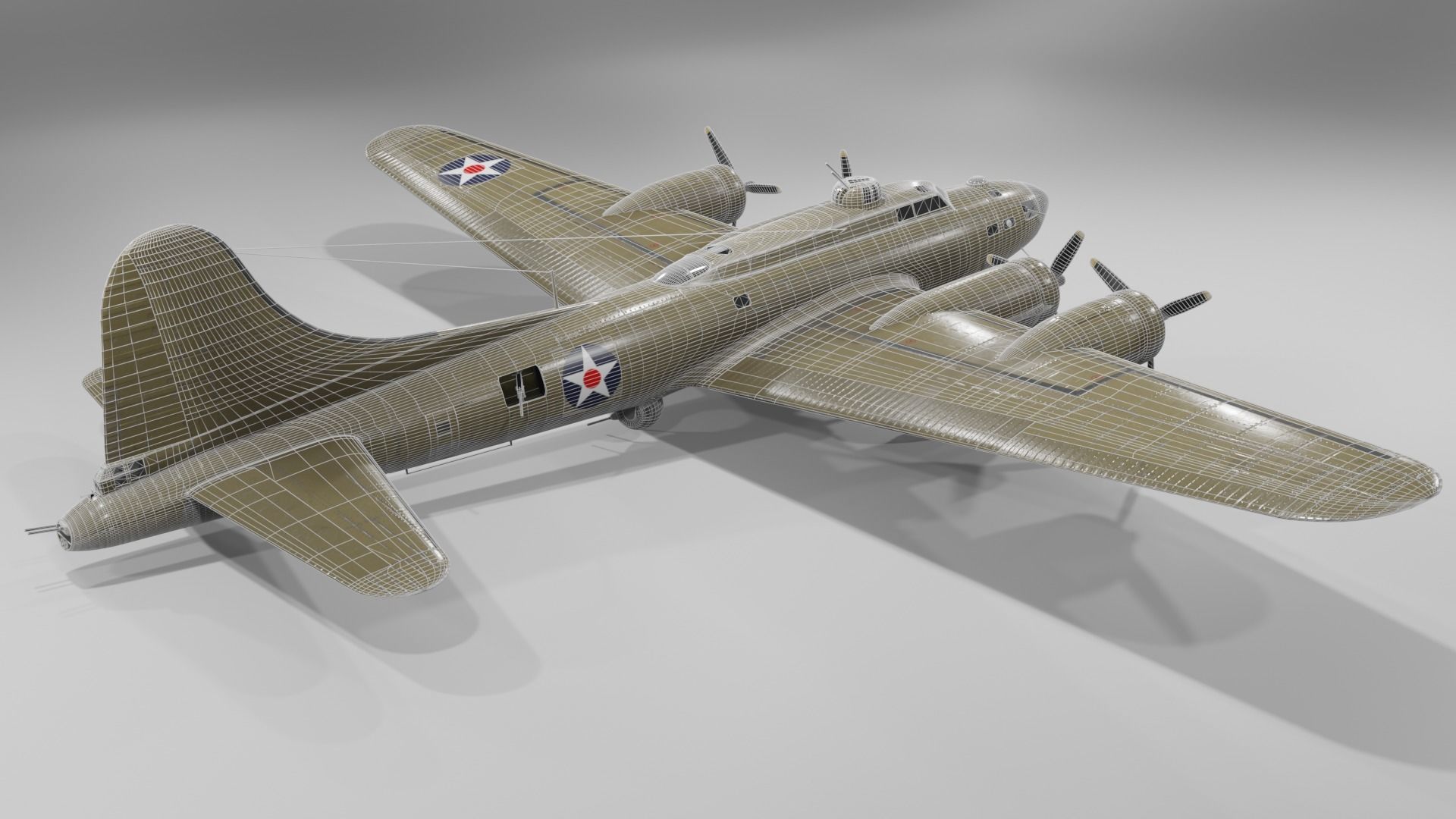 Boeing B-17f Flying Fortress Heavy bomber Low-poly 3D model_12