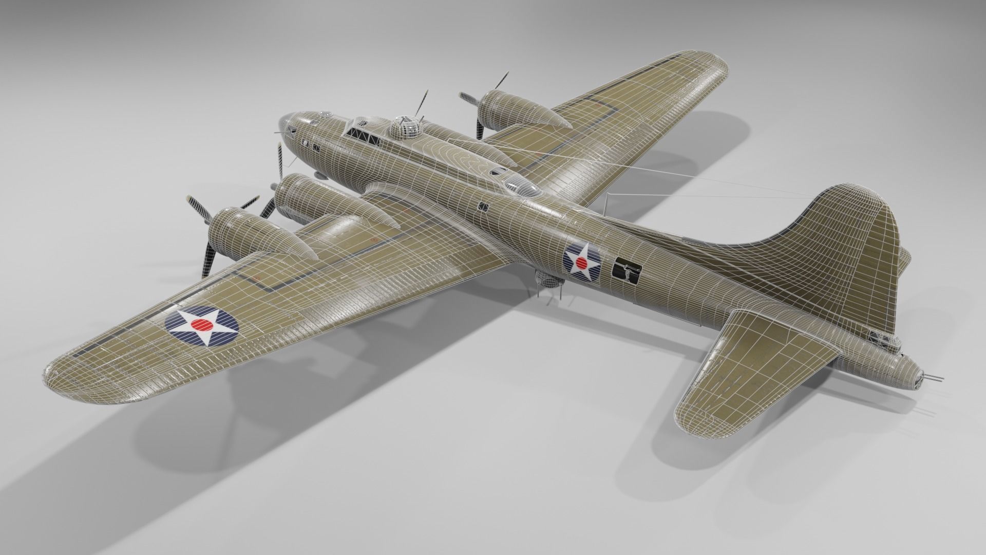 Boeing B-17f Flying Fortress Heavy bomber Low-poly 3D model_11