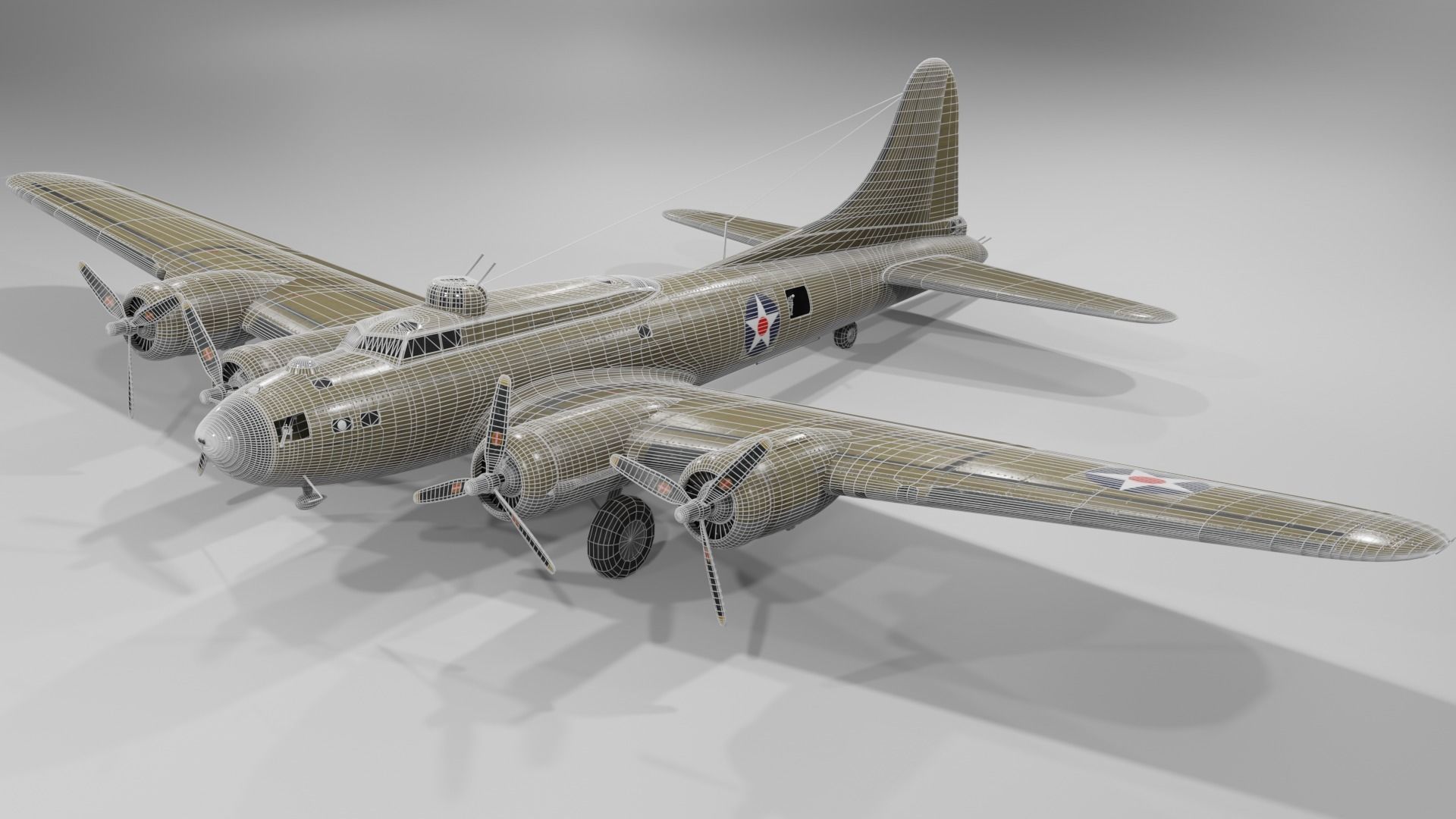 Boeing B-17f Flying Fortress Heavy bomber Low-poly 3D model_10