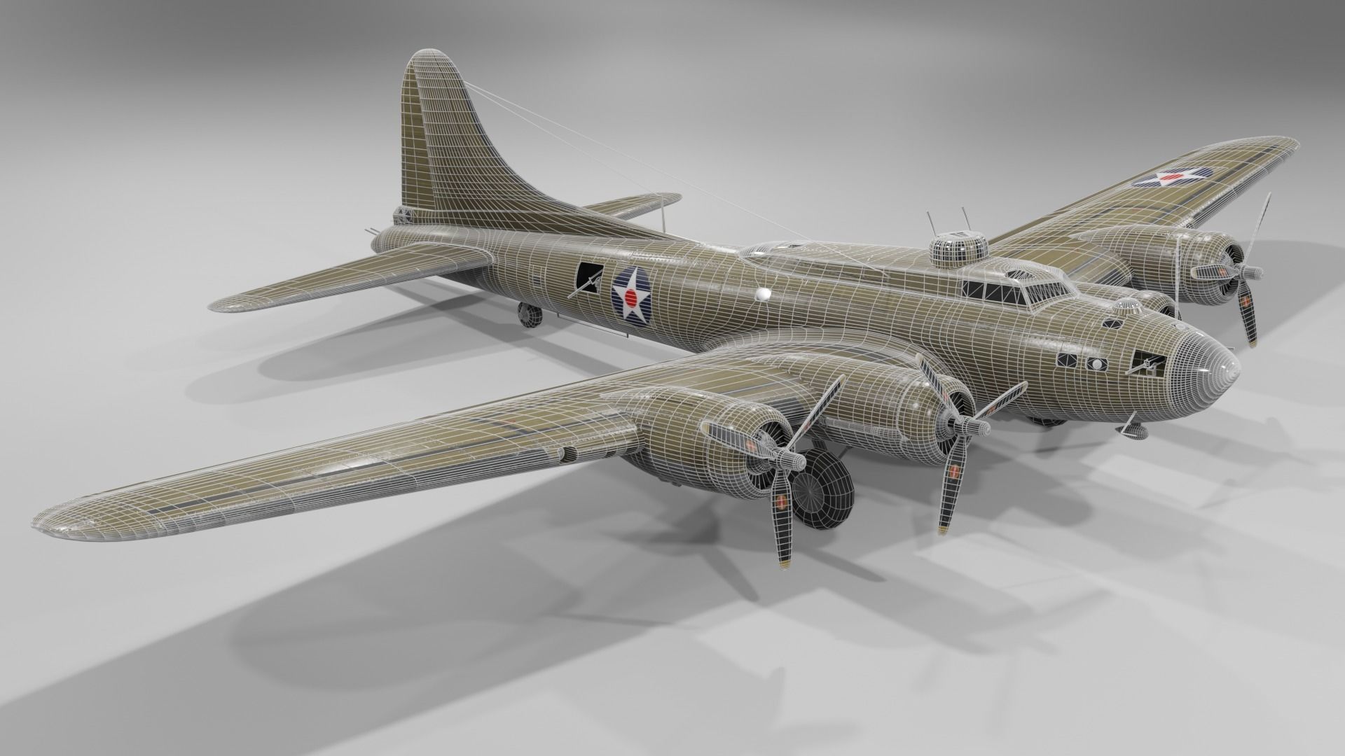 Boeing B-17f Flying Fortress Heavy bomber Low-poly 3D model_13