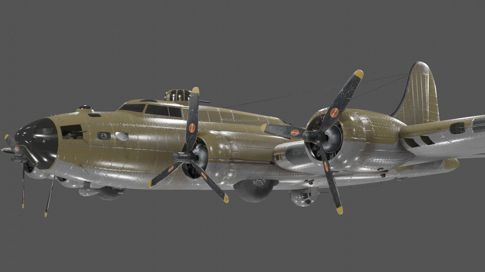 Boeing B-17f Flying Fortress Heavy bomber Low-poly 3D model_15
