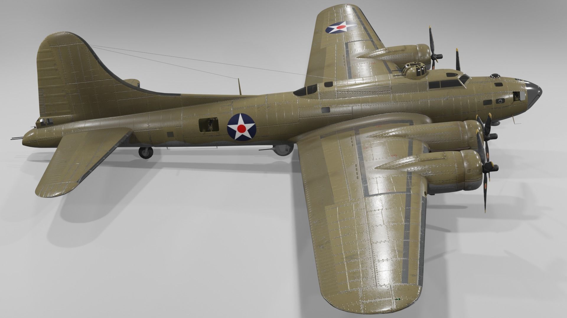 Boeing B-17f Flying Fortress Heavy bomber Low-poly 3D model_7