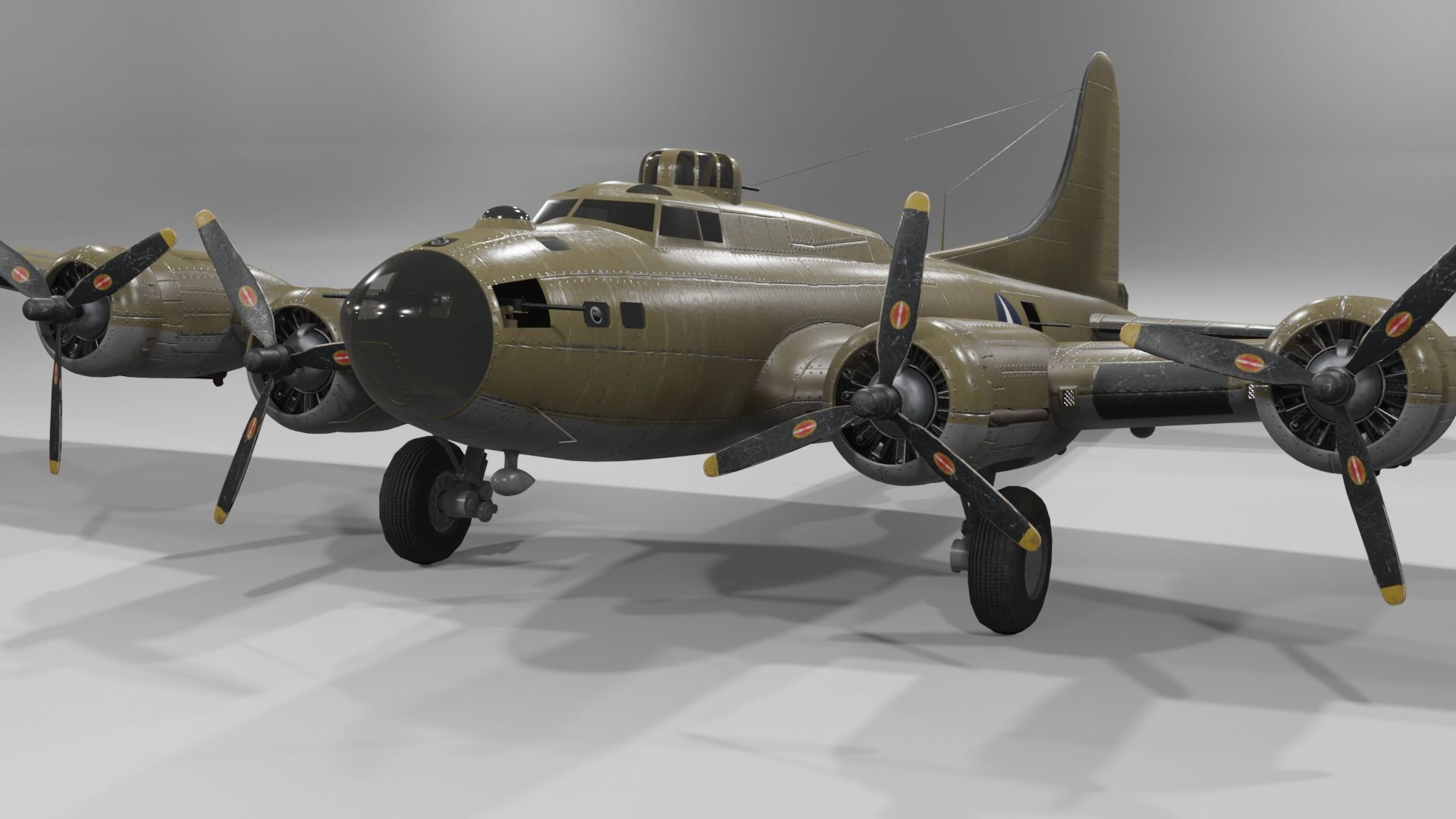 Boeing B-17f Flying Fortress Heavy bomber Low-poly 3D model_9
