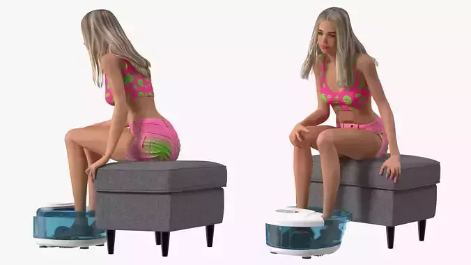 Girl with MaxKare Spa Foot Bath Massager Rigged 3D model