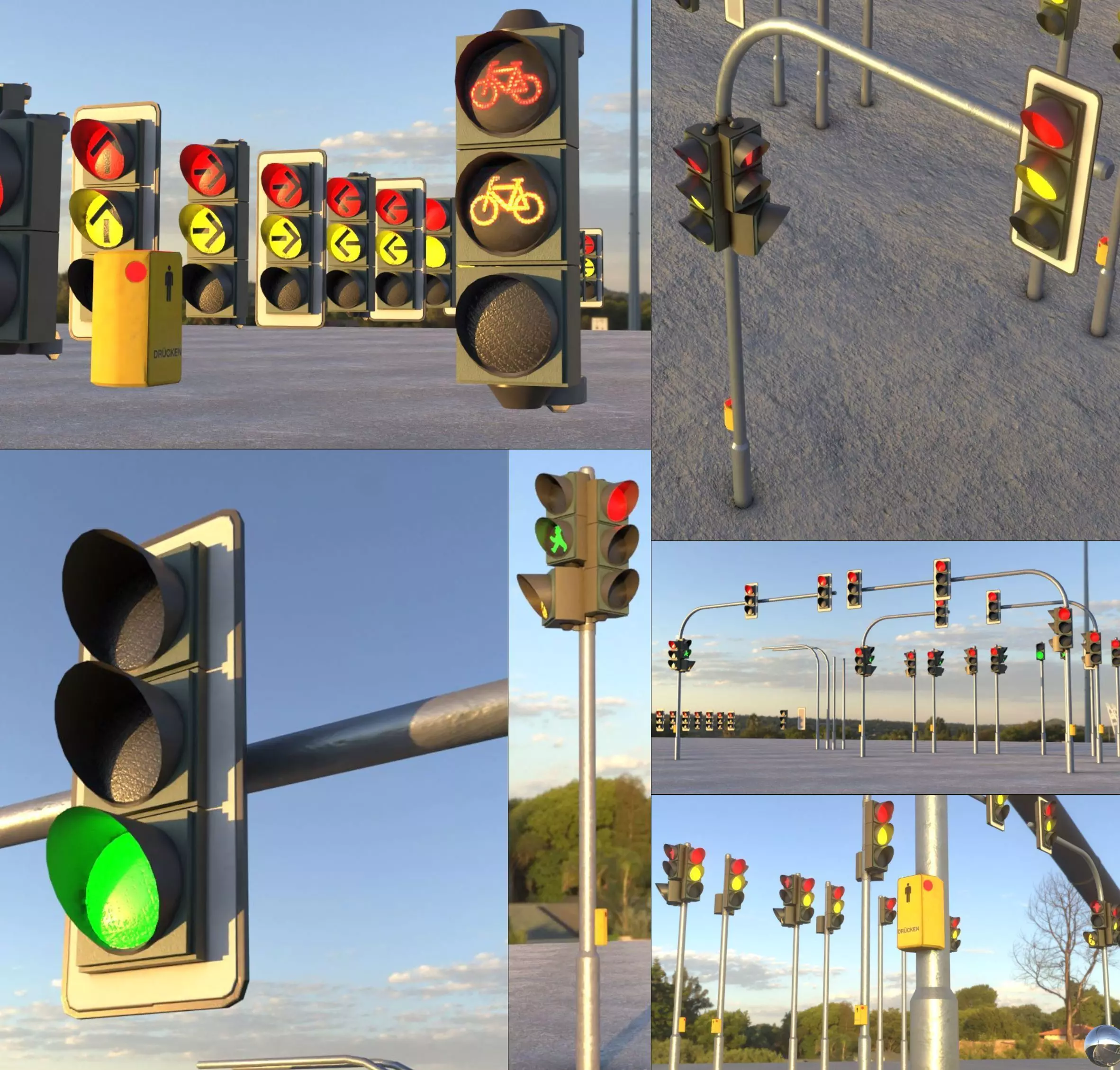 German Traffic Lights Construction Kit Low-poly 3D model