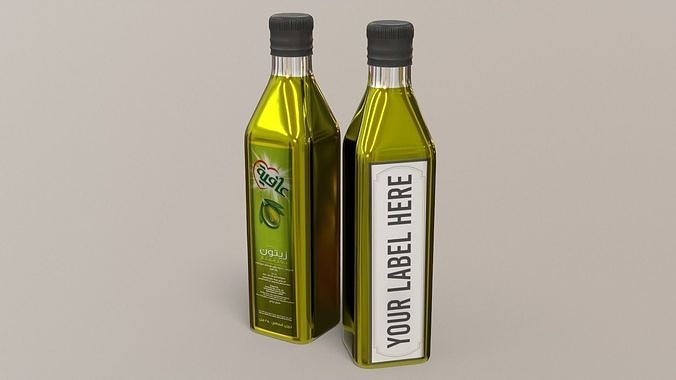 Olive Bottle with Editable Label Low-poly 3D model 3