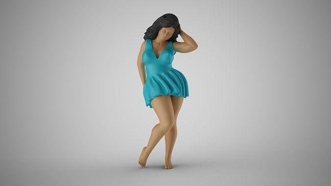Bashfulness woman in dress 3D print model