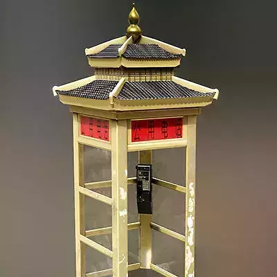 China Payphone Booth and Phone 3D model Low-poly 3D model