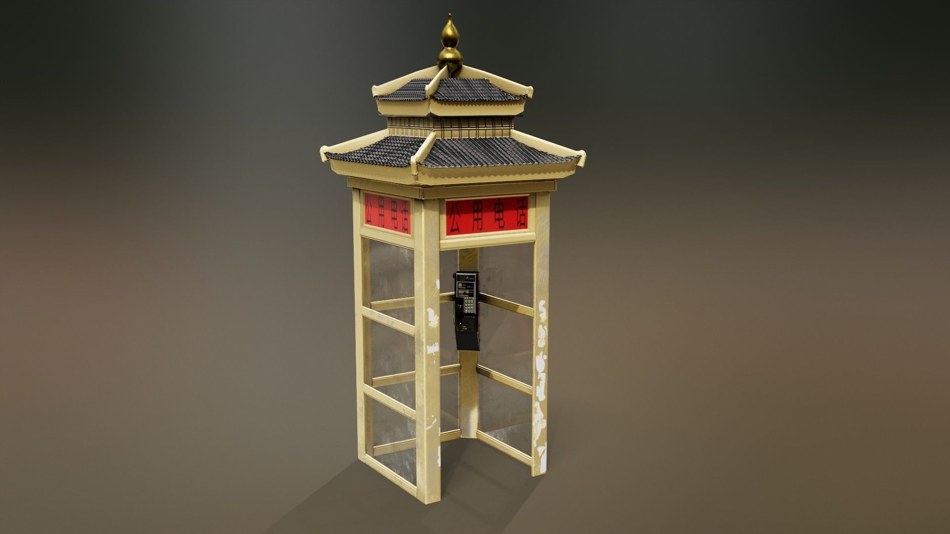 China Payphone Booth and Phone 3D model Low-poly 3D model_5