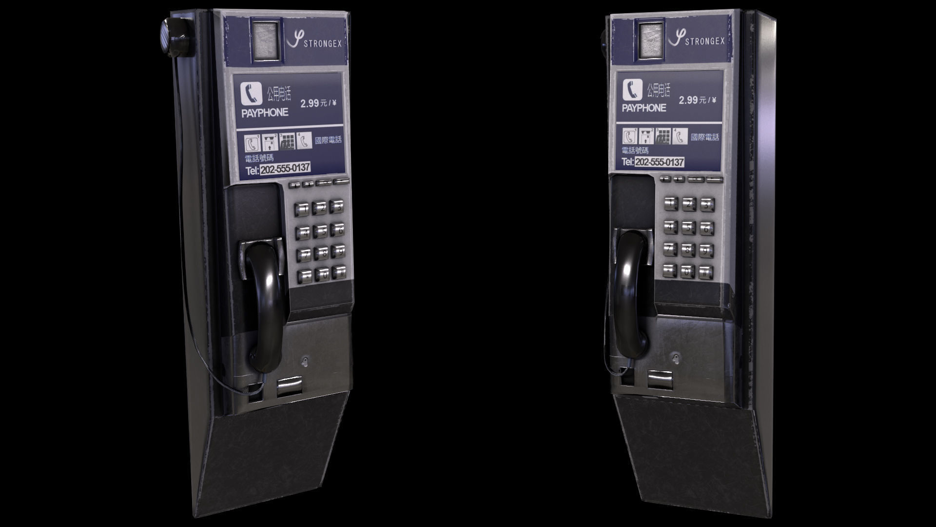 China Payphone Booth and Phone 3D model Low-poly 3D model_10