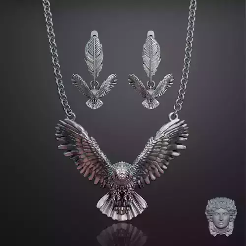 Owl headset jewelry pendant and earrings
