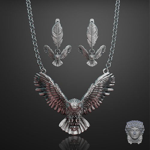 Owl headset jewelry pendant and earrings 3D print model