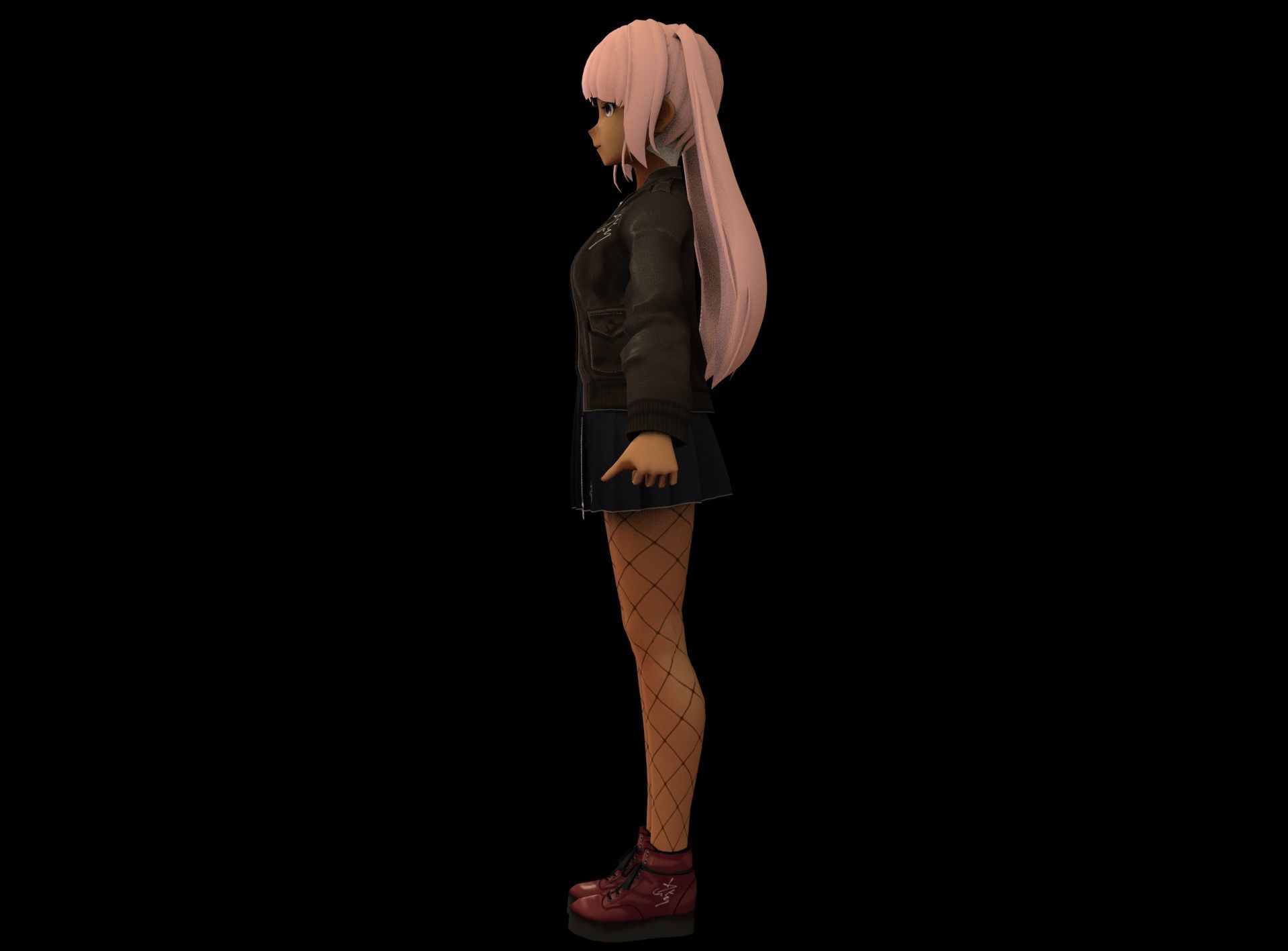 Anime Girl Low Poly Character 3 Low-poly 3D model_6