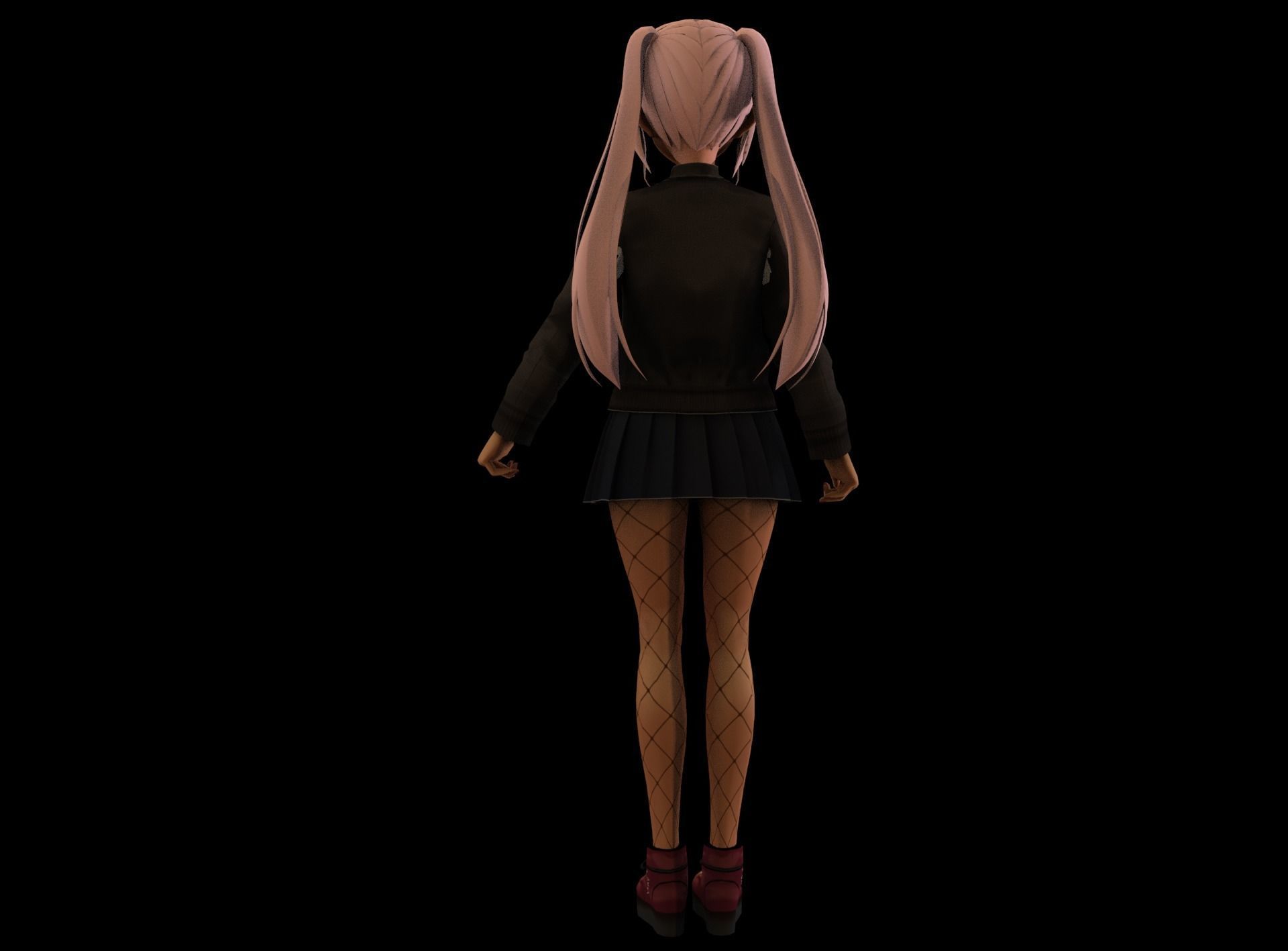 Anime Girl Low Poly Character 3 Low-poly 3D model_7