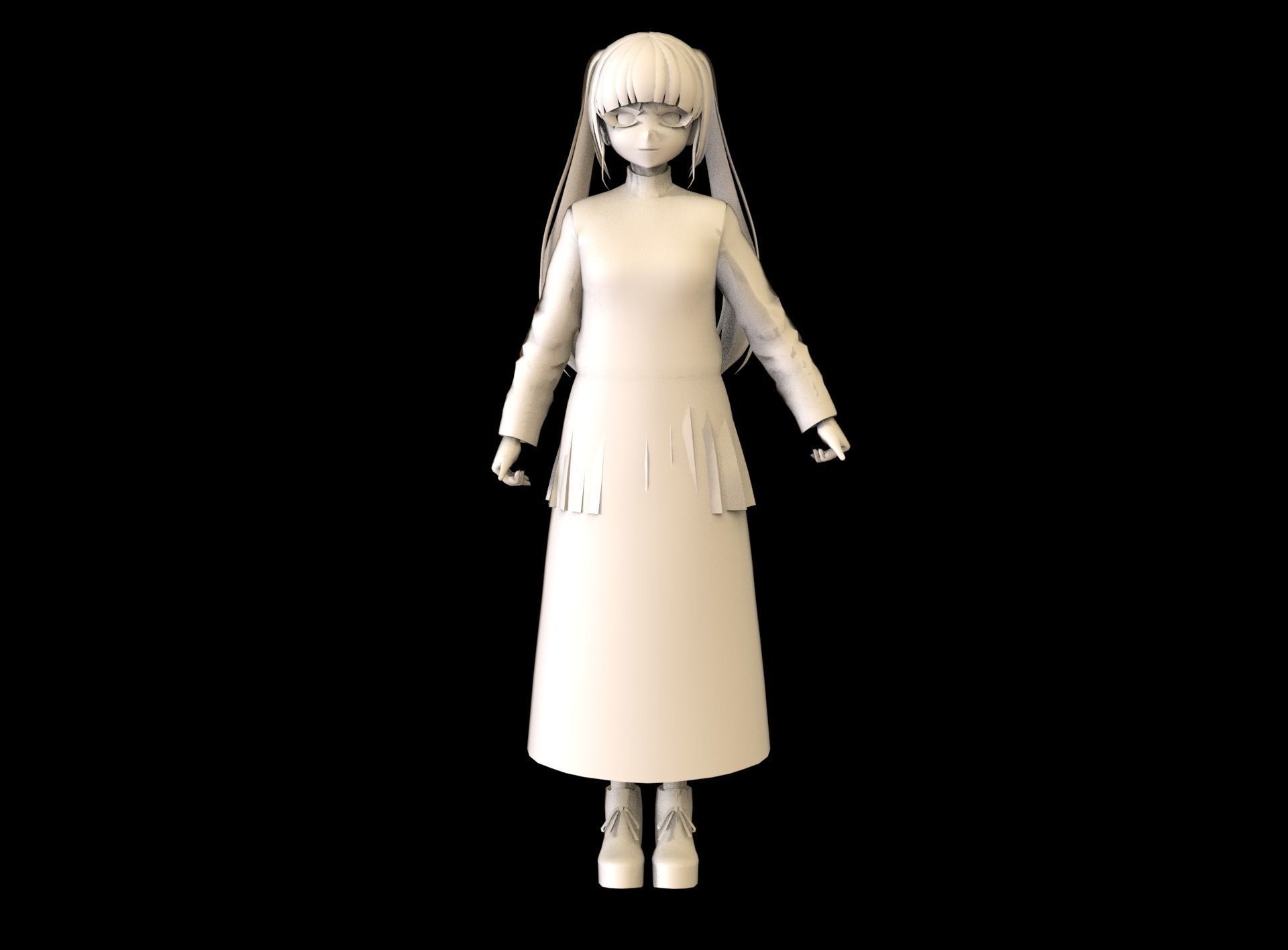 Anime Girl Low Poly Character 3 Low-poly 3D model_8