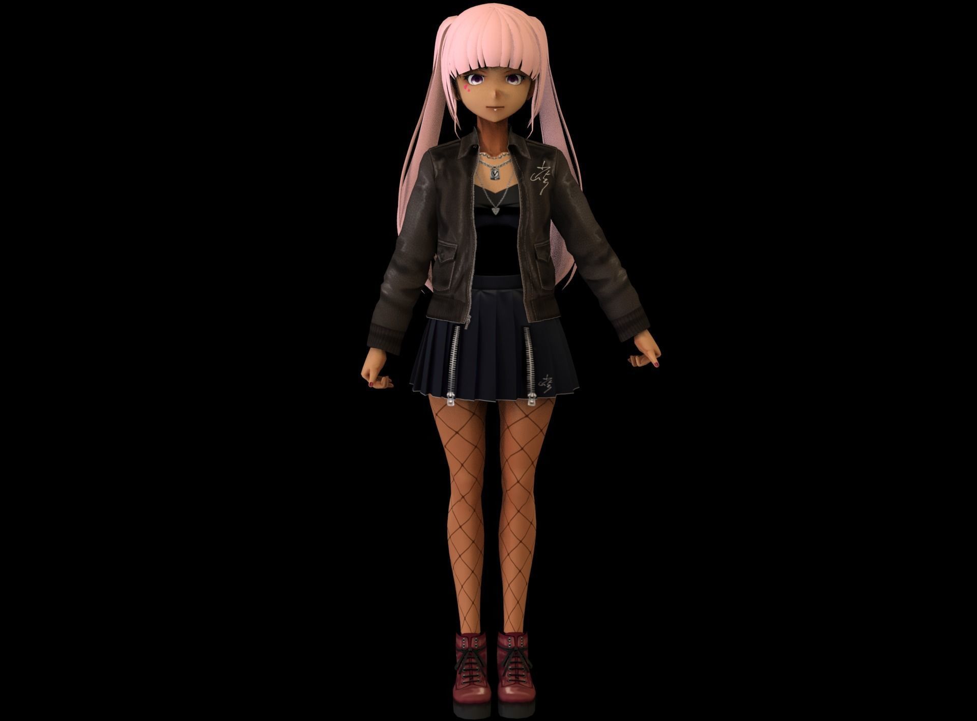Anime Girl Low Poly Character 3 Low-poly 3D model_3