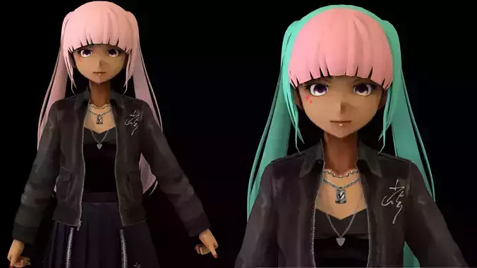 Anime Girl Low Poly Character 3 Low-poly 3D model