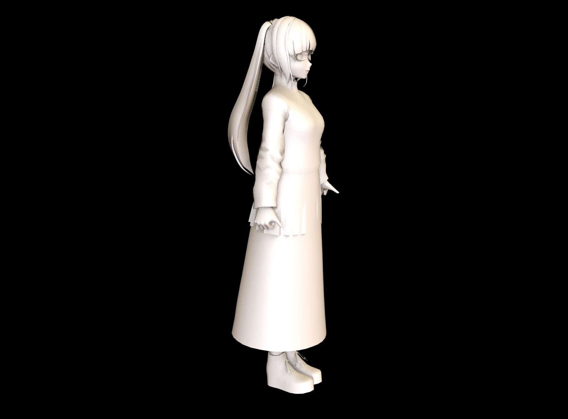 Anime Girl Low Poly Character 3 Low-poly 3D model_9