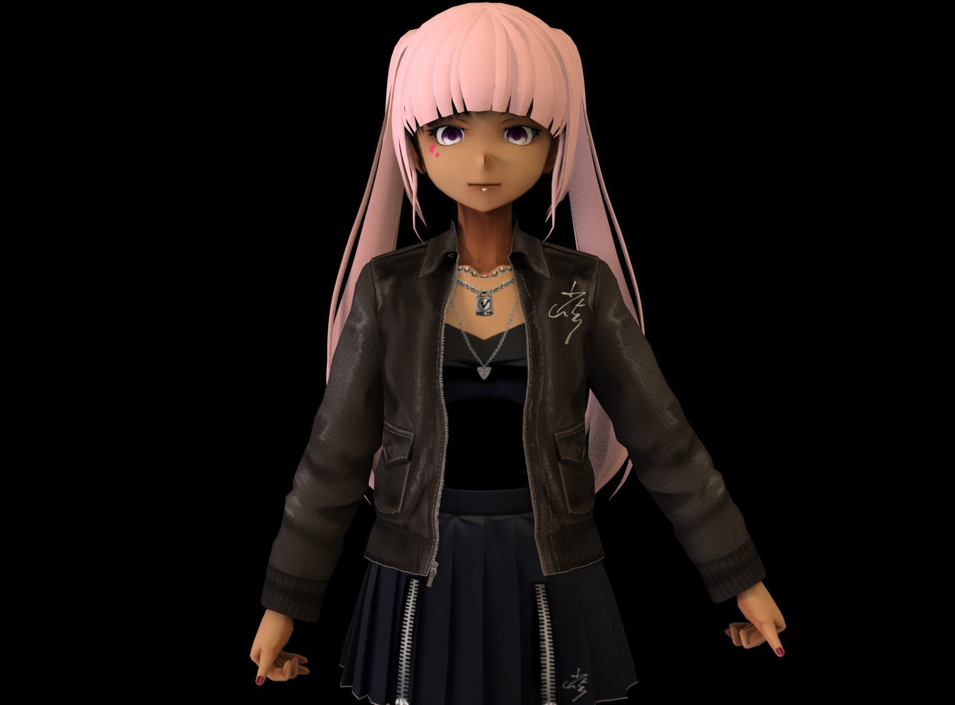 Anime Girl Low Poly Character 3 Low-poly 3D model_2