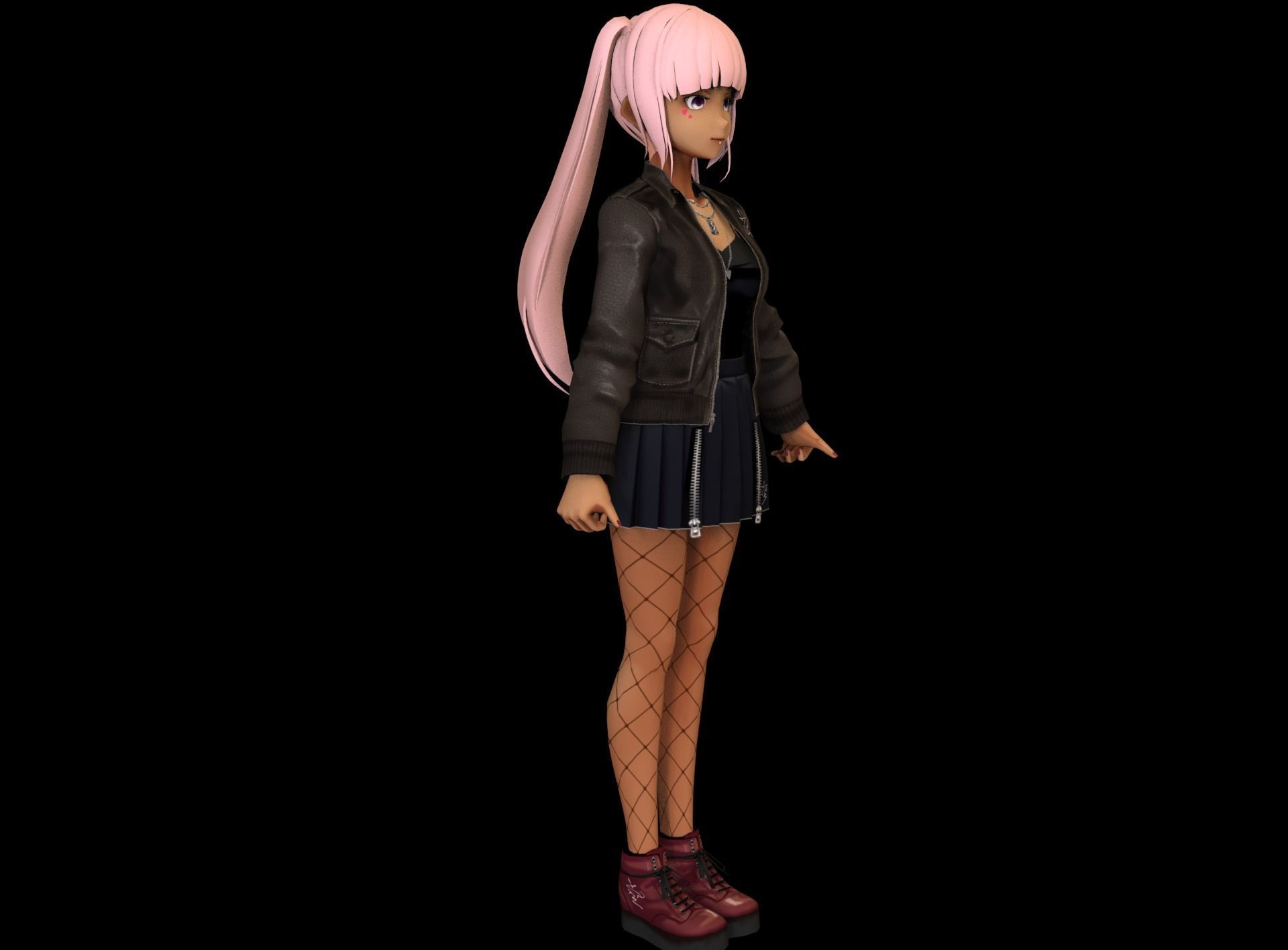 Anime Girl Low Poly Character 3 Low-poly 3D model_4